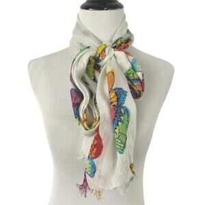 Women Butterfly Retangle Head Neck Scarf Colorful Boho Summer White 70”x14”